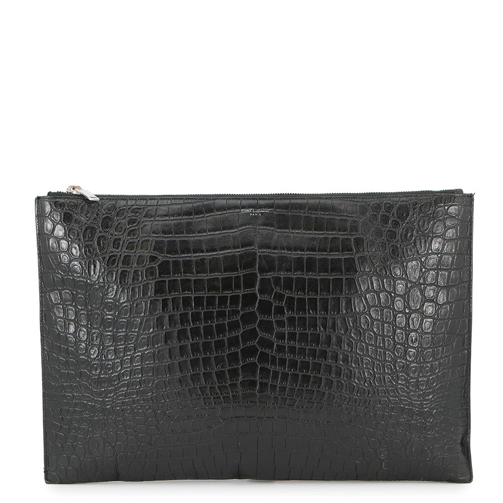 SAINT LAURENT PARIS Clutch Bag Black378261 Croco embossed leather