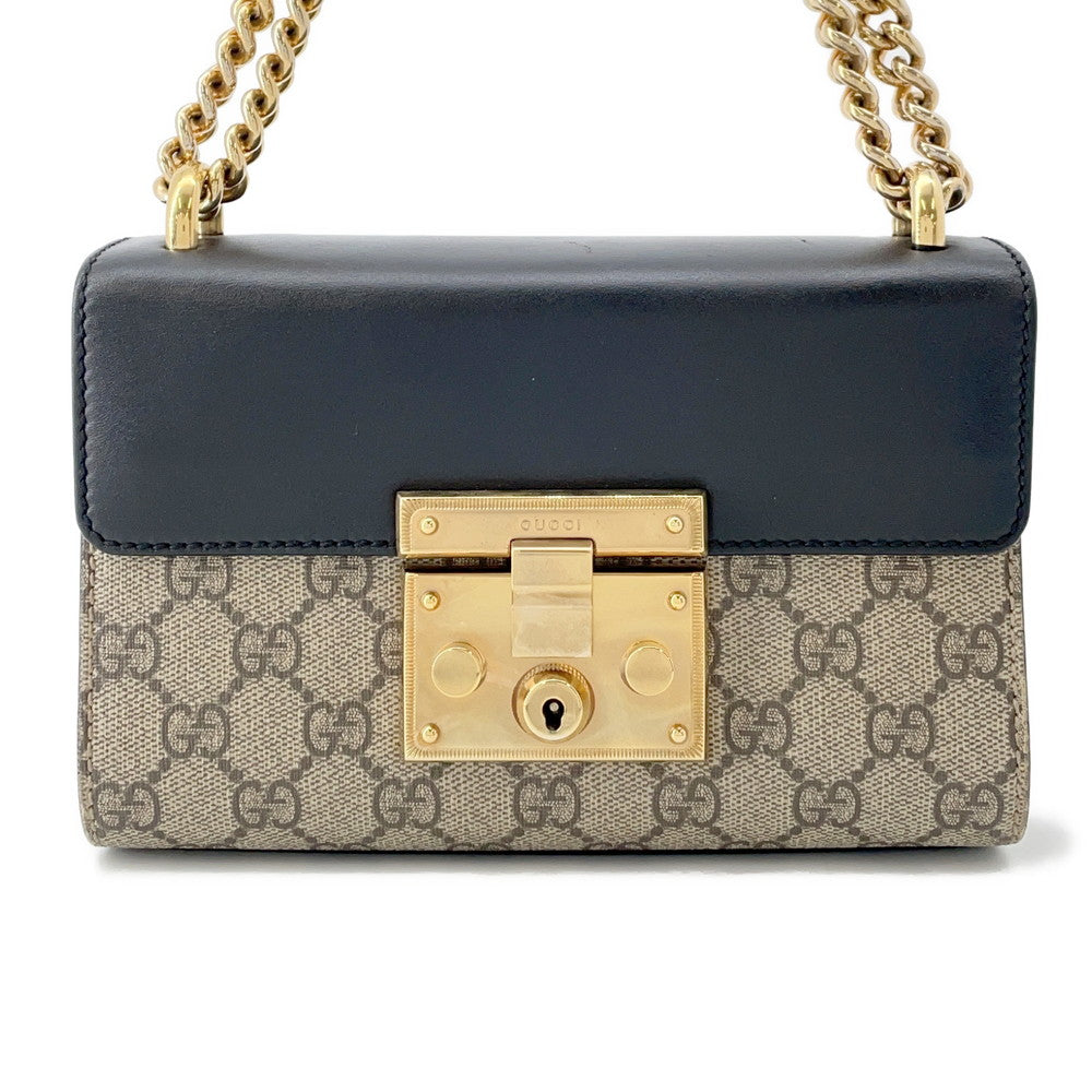 GUCCI GG Supreme Padlock ChainShoulder Bag Beige/Black409487 GG Supreme Leather Size Small