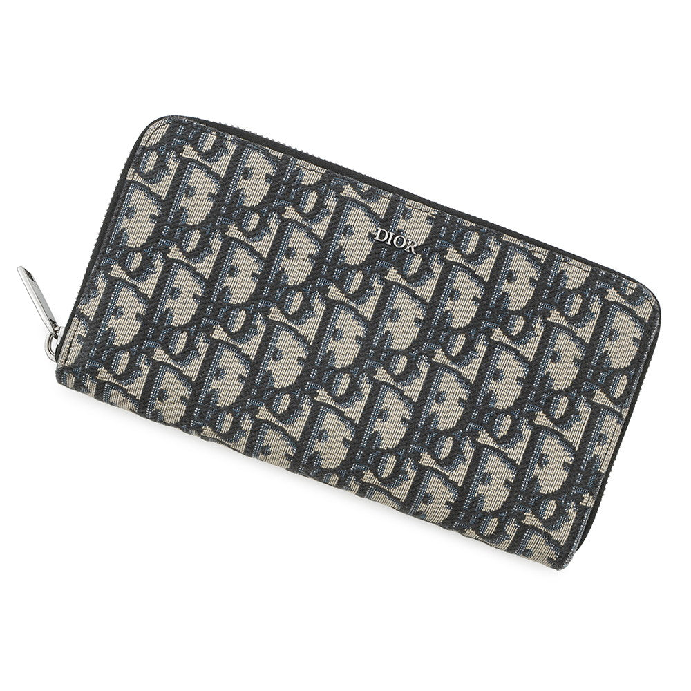 Dior Oblique Zip Around Long Wallet Navy/Black Canvas