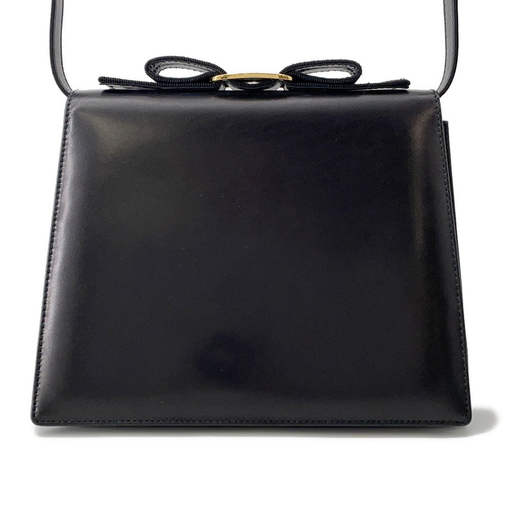 Ferragamo Vala Ribbon Shoulder Black Leather