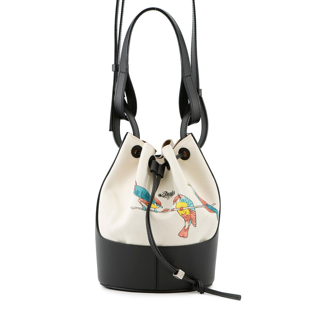 LOEWE Paula Ibiza Balloon Shoulder White/Black Canvas Leather Size Small