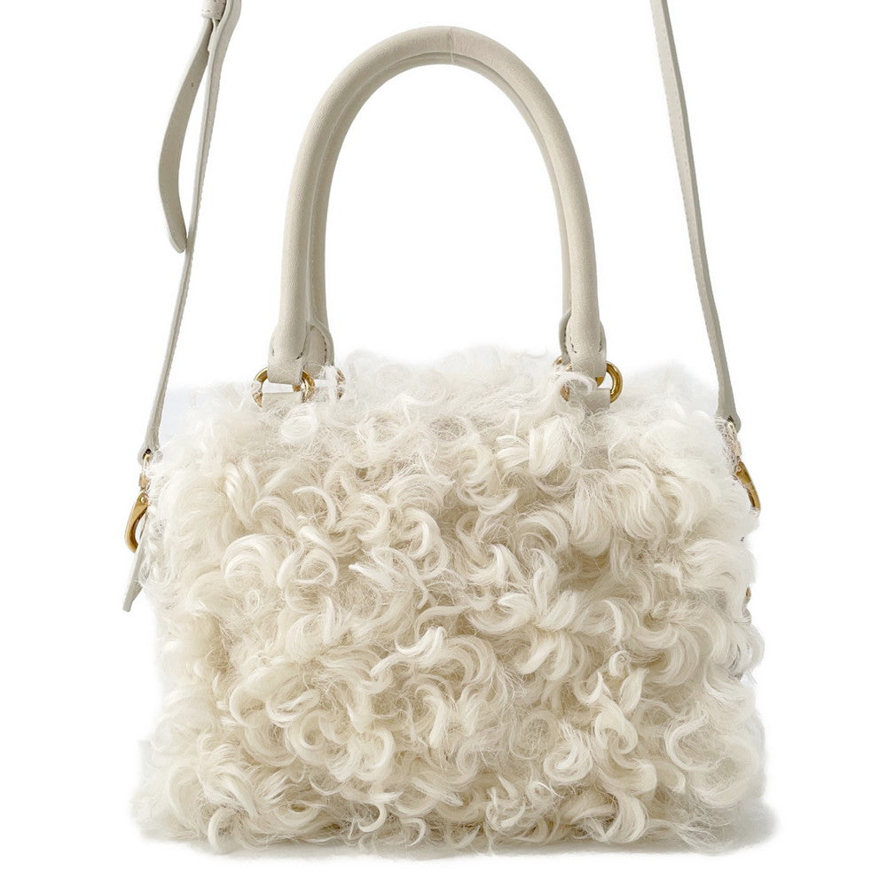 MIUMIU Zipped Top Handle Bag White5BB092 Sheepskin sheepfur