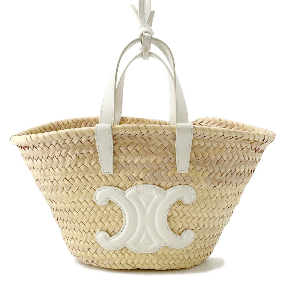 CELINE Teen Triomphe Classic Panier Basket Bag Natural/White194002CGG.25FO Raffia Leather