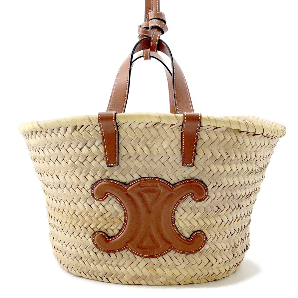CELINE Teen Triomphe Classic Panier Basket Bag Tan/Natural194002CGG.25FO Raffia Leather