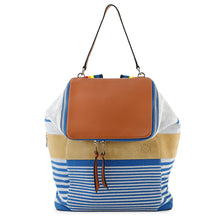 将图像加载到图库查看器中，LOEWE Goya Anagram Backpack Blue/White/Brown335.72.S53 Canvas Leather
