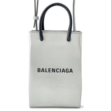 将图像加载到图库查看器中，BALENCIAGA shopping phone holder bag Silver/Black593826 Leather Size Mini
