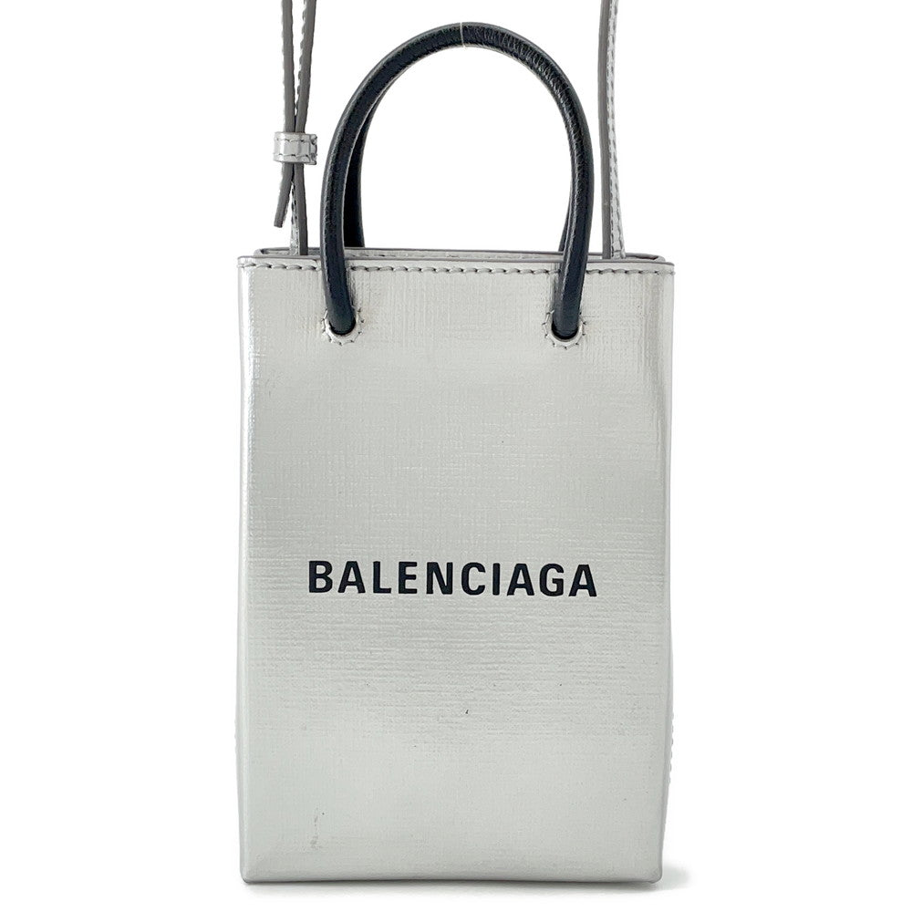 BALENCIAGA shopping phone holder bag Silver/Black593826 Leather Size Mini