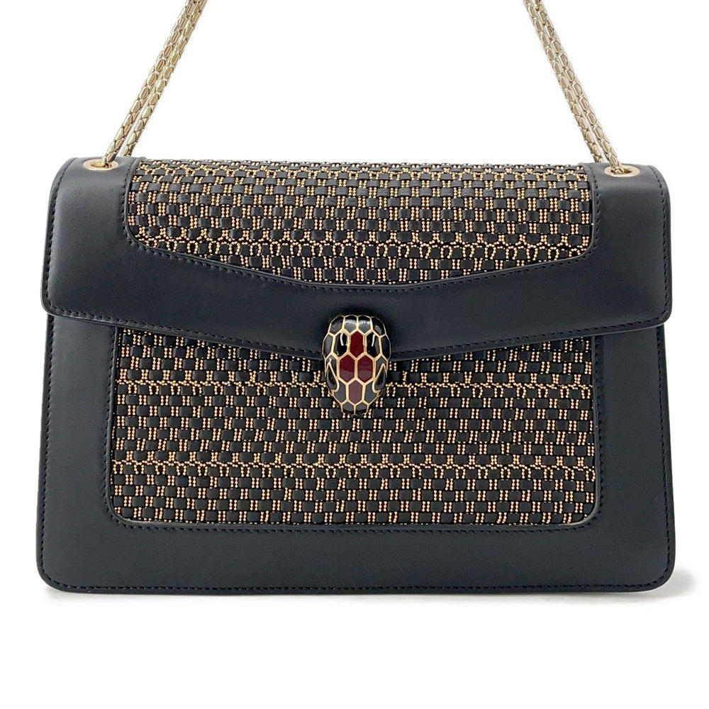 BVLGARI Serpenti Shoulder Bag Black/Gold286639 Leather