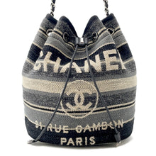 将图像加载到图库查看器中，CHANEL Deauville Drawstring Shoulder Black/Gray/WhiteA57536 Canvas
