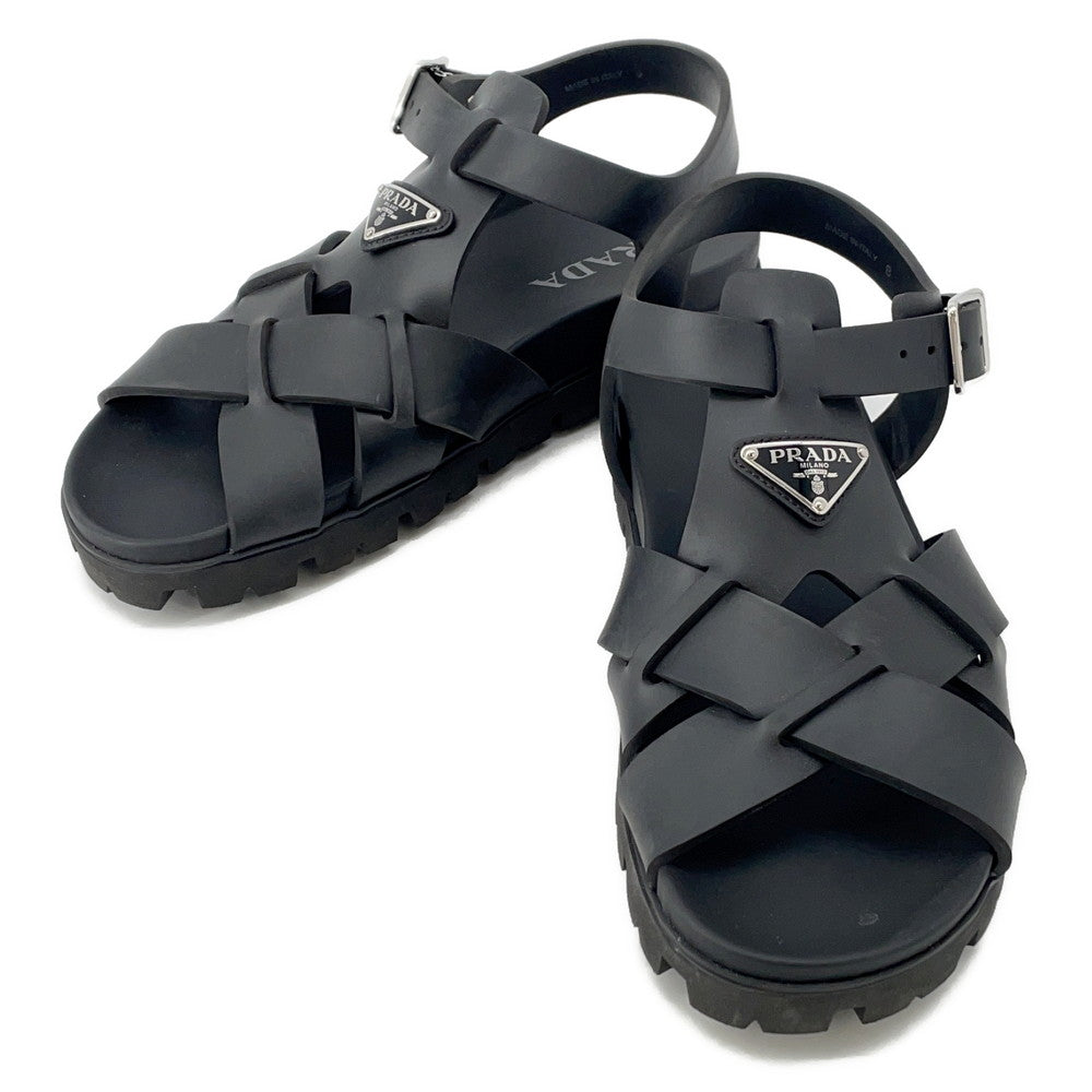 PRADA Cross Sandals Black2X3118 Rubber Size 8