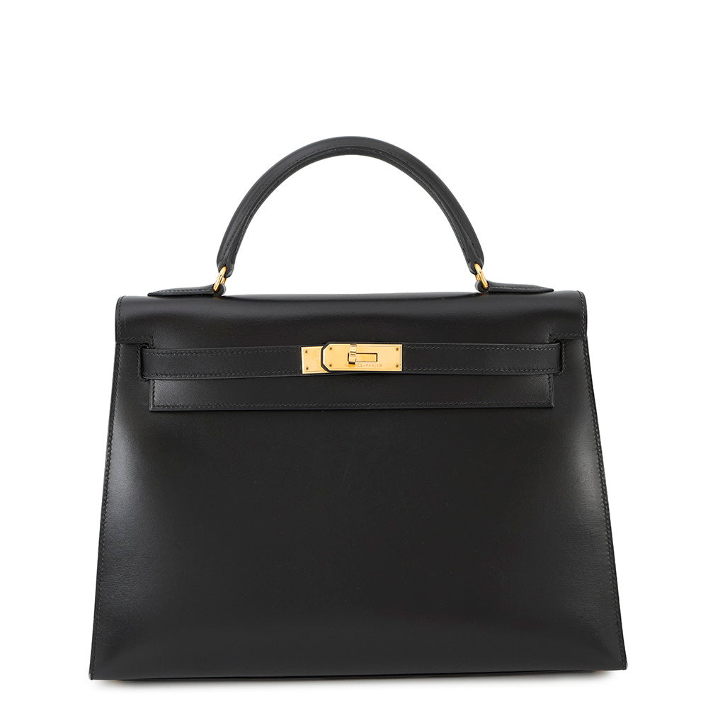 HERMES Kelly Sellier Black Box Calf Leather Size 32