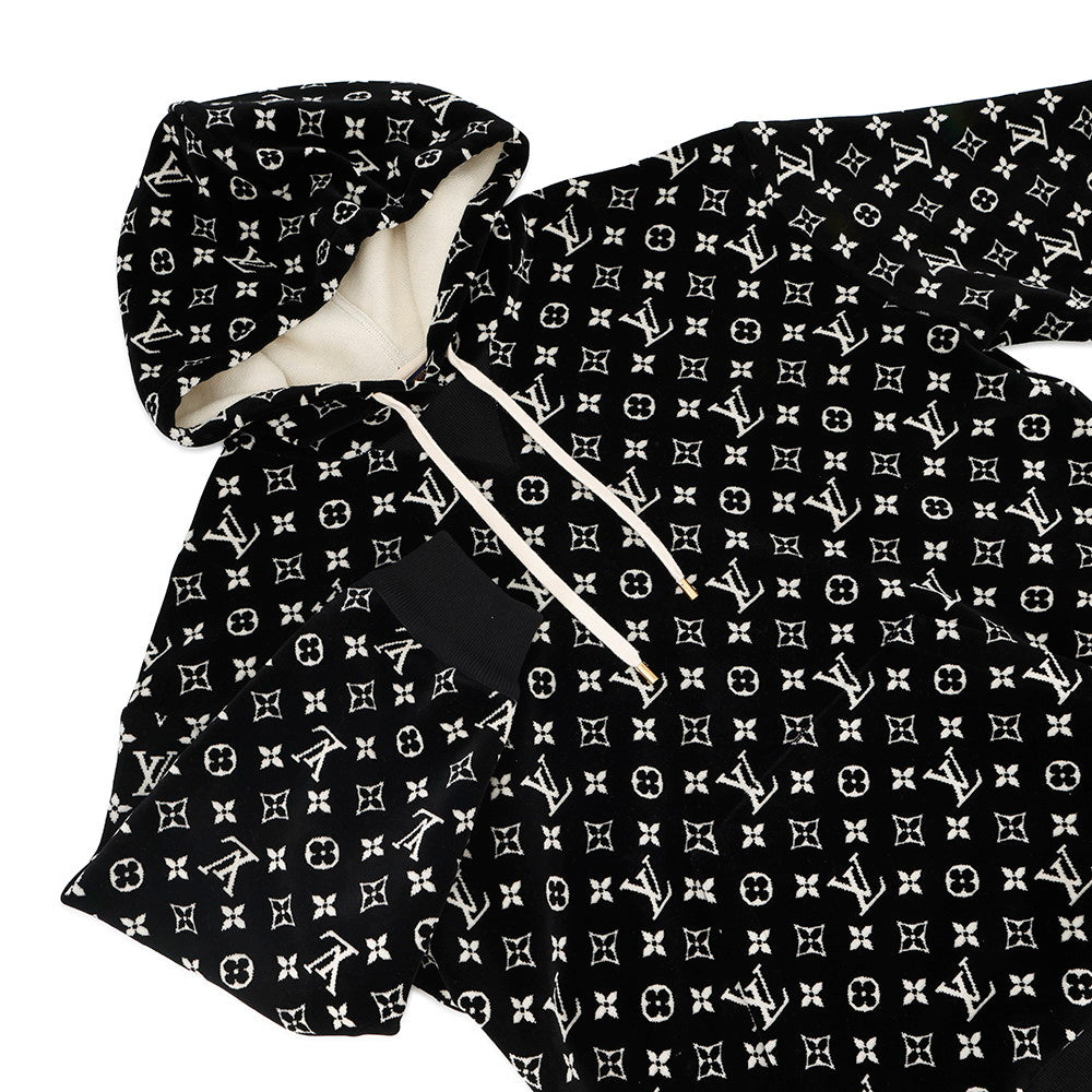LOUIS VUITTON Monogram Velour Hoodie Size XL Black/WhiteRW231W