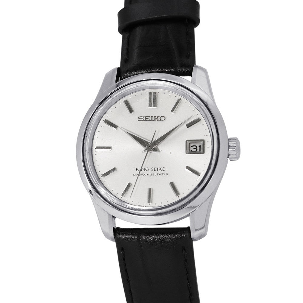 SEIKO King Seiko 44KS Date Medallion W35mm Stainless Steel Gold Plated Leather Silver Dial4402-8000