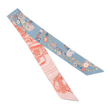 Load image into Gallery viewer, HERMES Twilly BRIDES DE GALA EN FLEURS Brides de Gala en Fleurs Blue Jean/Rose/Salmon Silk100%
