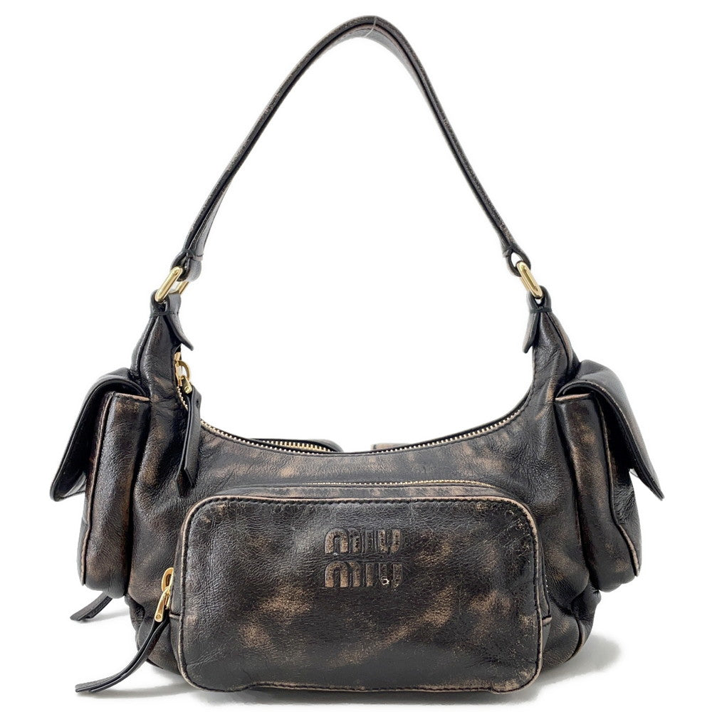 MIUMIU Pocket Bag Dark Brown5BC188 Vintage processed Nappa Leather