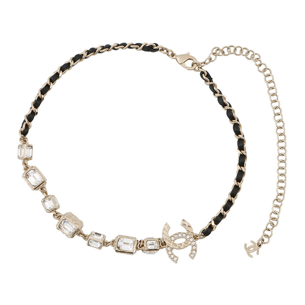 CHANEL CC Logo Necklace Gold Plated Rhinestone