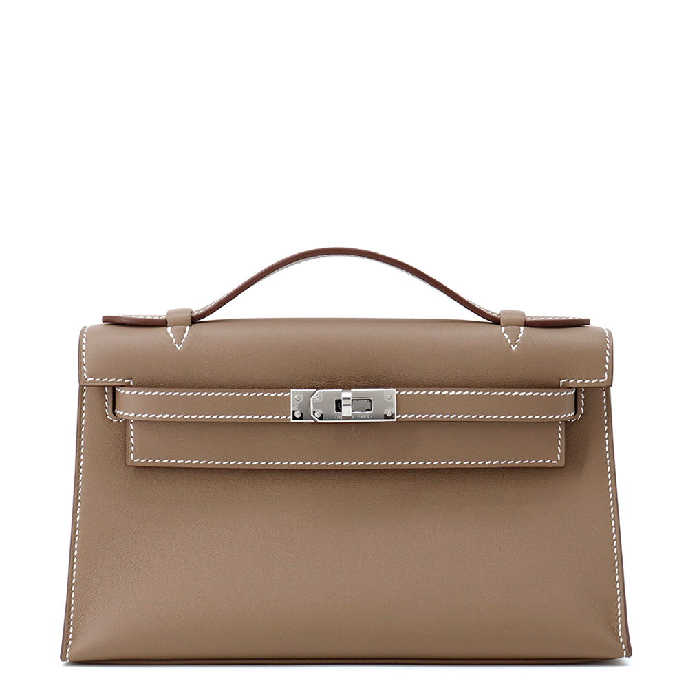 HERMES PochetteKelly Etoupe Swift Leather