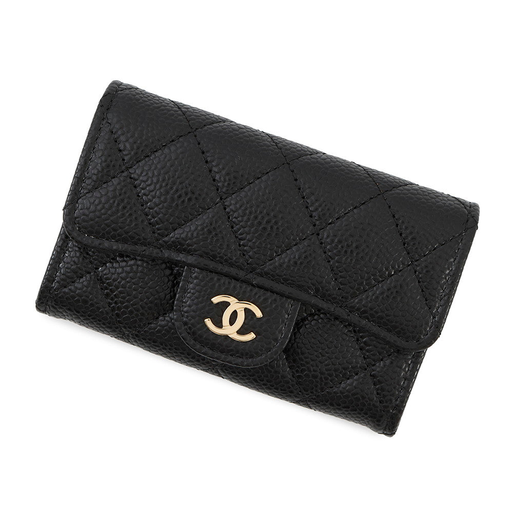 CHANEL Matelasse Classic Card Case BlackAP0214 Caviar Leather