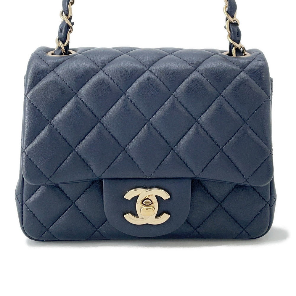 CHANEL Matelasse Single Flap Chain Shoulder NavyA35200 Lambskin Size 17