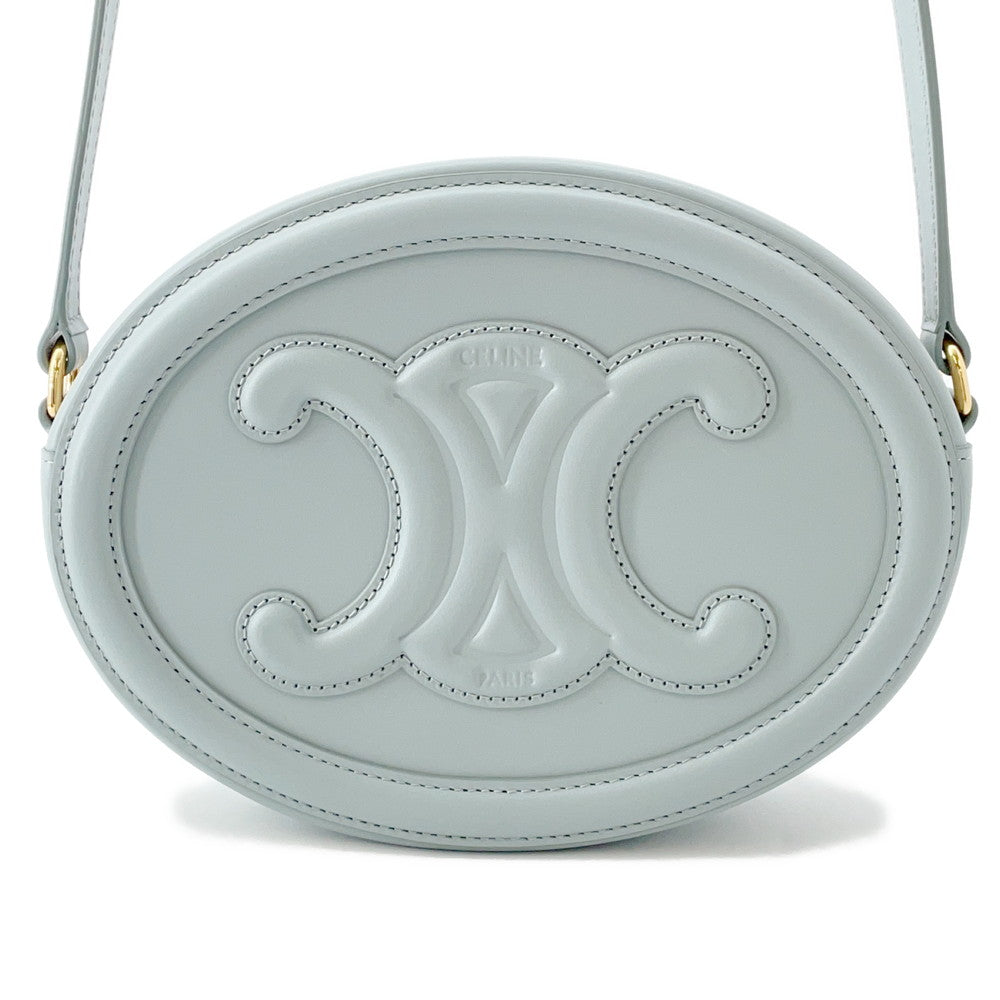 CELINE Cuir Triomphe Oval Purse Shoulder Bag Light Blue Leather