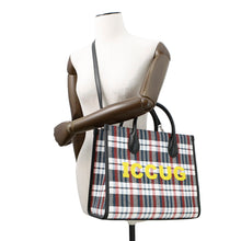 将图像加载到图库查看器中，GUCCI Embroidery Check 2-Way Tote Bag Multicolor/Beige659983 Canvas Leather Size Small
