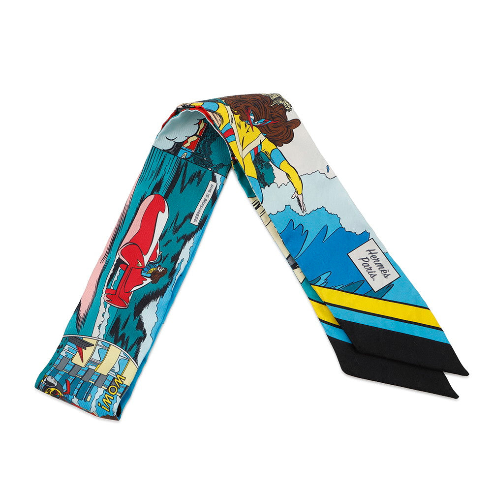 HERMES TwillyWow Blue Azur/Jaune/Multicolor Silk100%