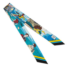 将图像加载到图库查看器中，HERMES TwillyWow Blue Azur/Jaune/Multicolor Silk100%
