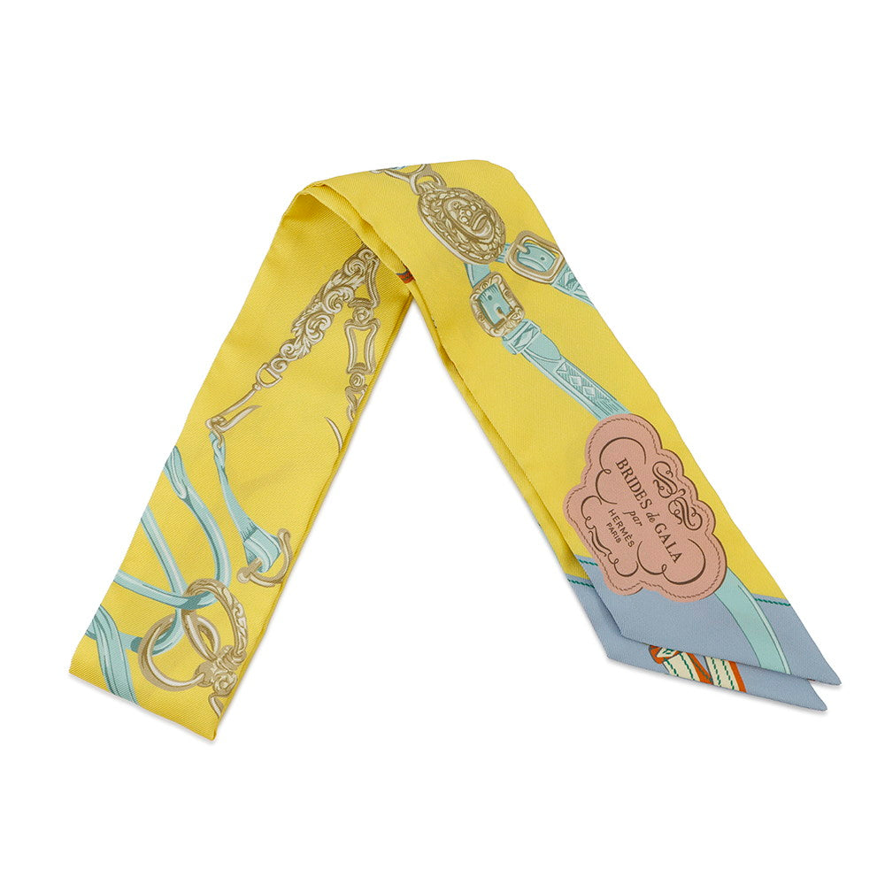 HERMES Twilly 《Brides de Gala Applique Pique》 Jaune Viff/Vert Dew/BronzeH063940S Silk100%