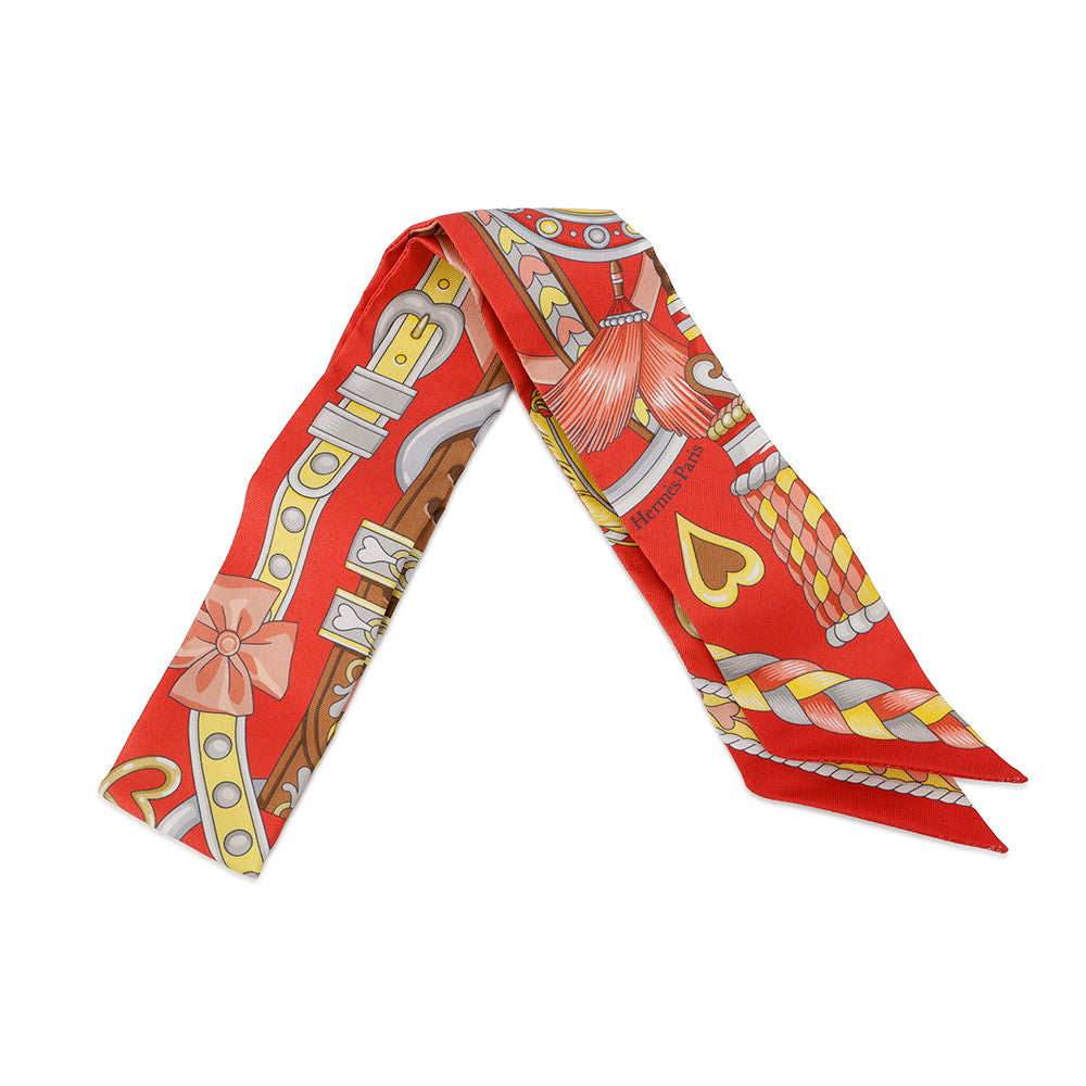 HERMES Twilly Sac Harnais de Coeur Grenadine/Gris/JauneH064090S Silk100%