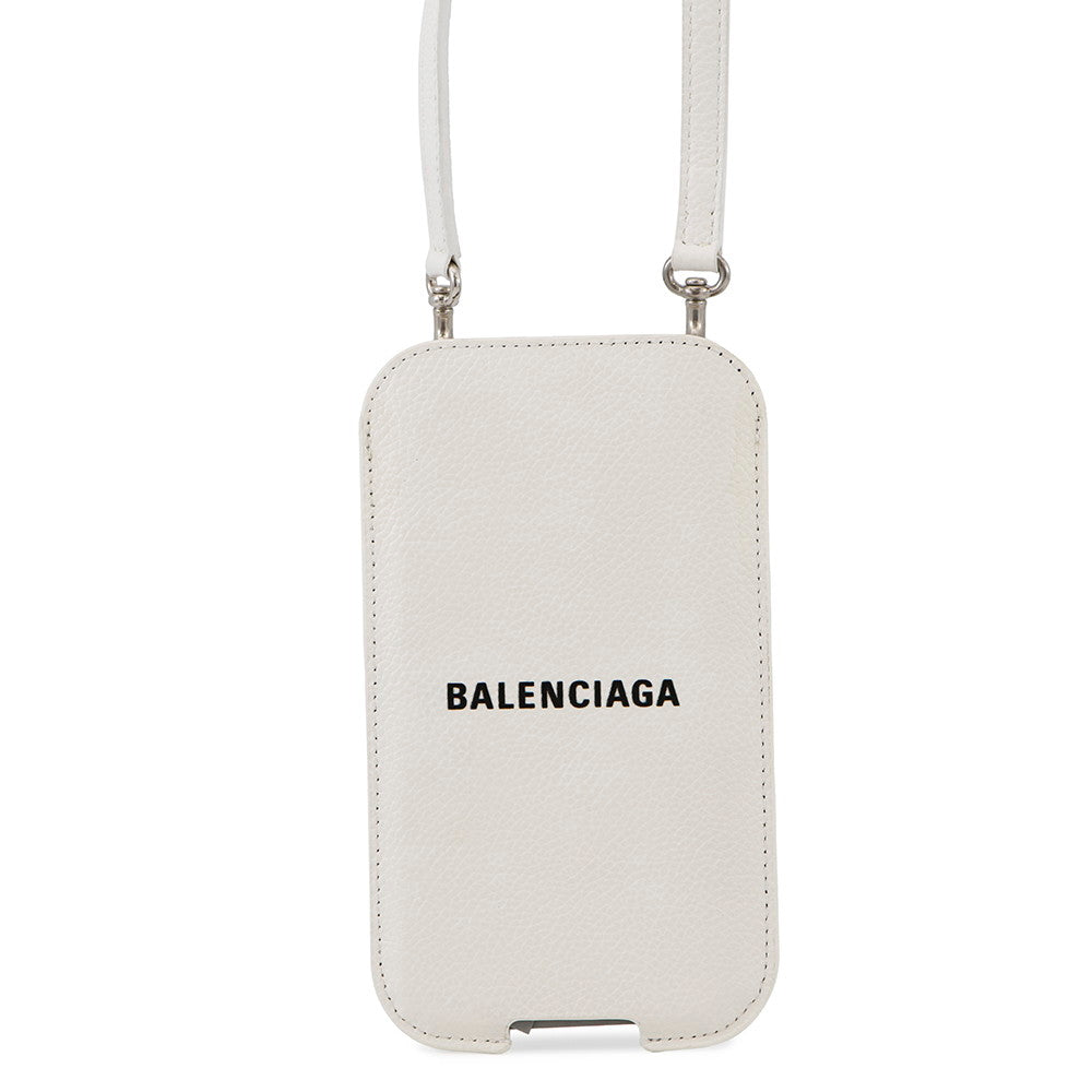 BALENCIAGA Mobile Phone Strap Pouch Bag White718495 Leather