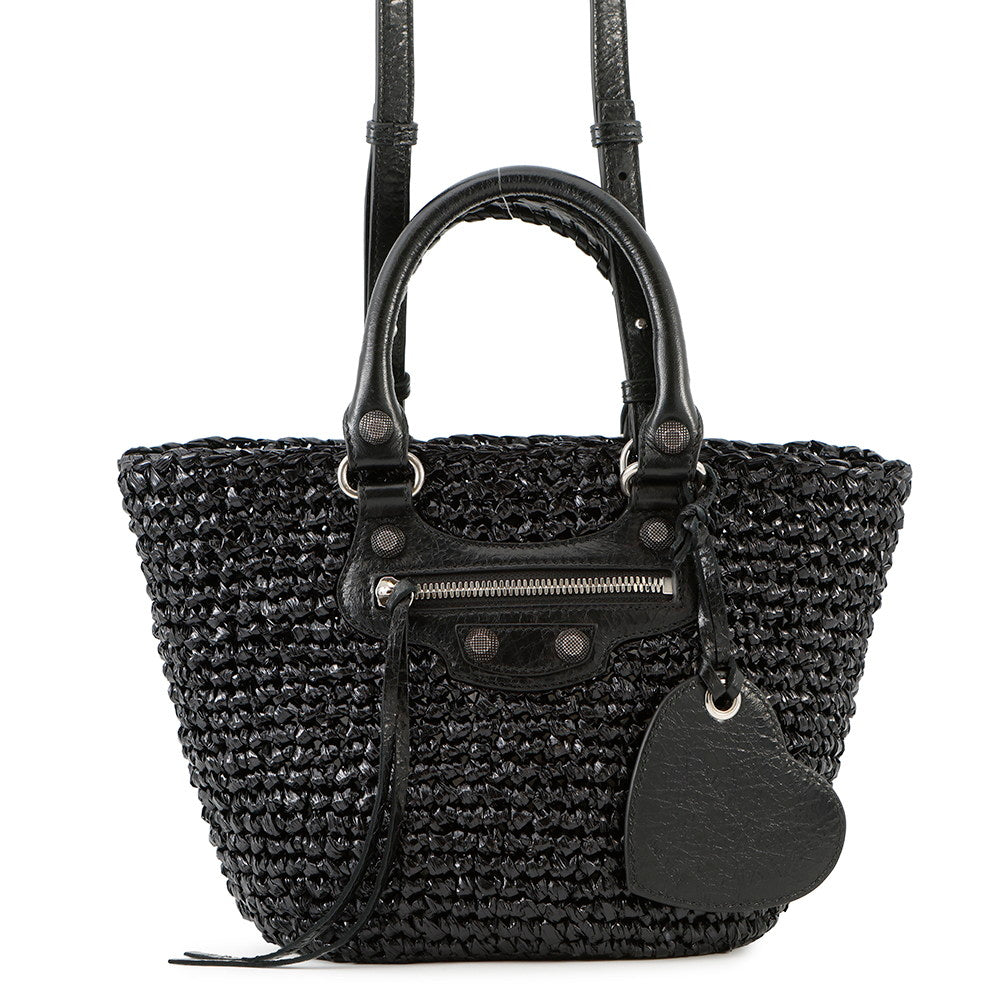 BALENCIAGA LE CAGOLE PANIER Tote Black786187 Nylon Leather Size Small