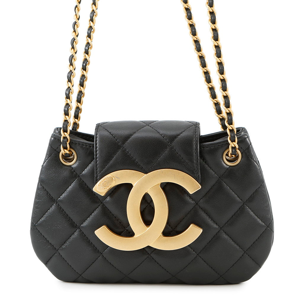 CHANEL CC Logo Matelasse Messenger Bag BlackAS4609 Lambskin Size Small