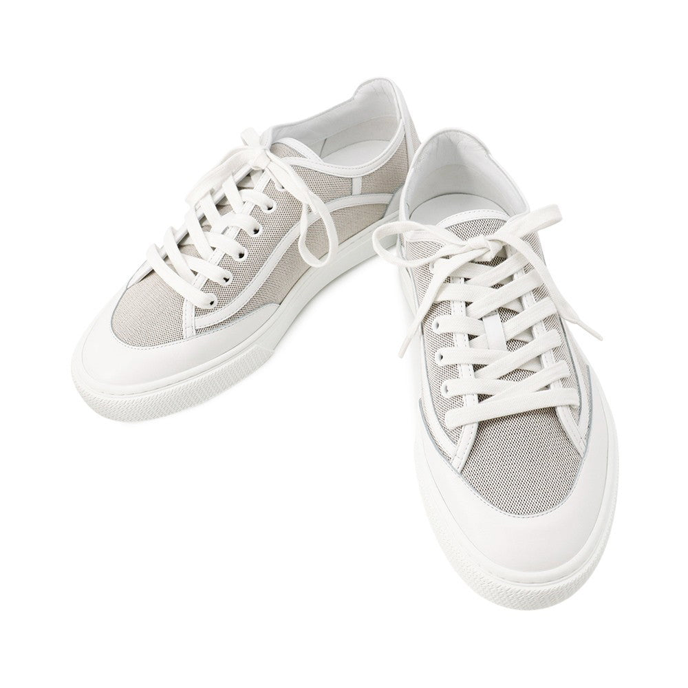 HERMES Get Sneakers Gray/White Leather Canvas Size 40.5