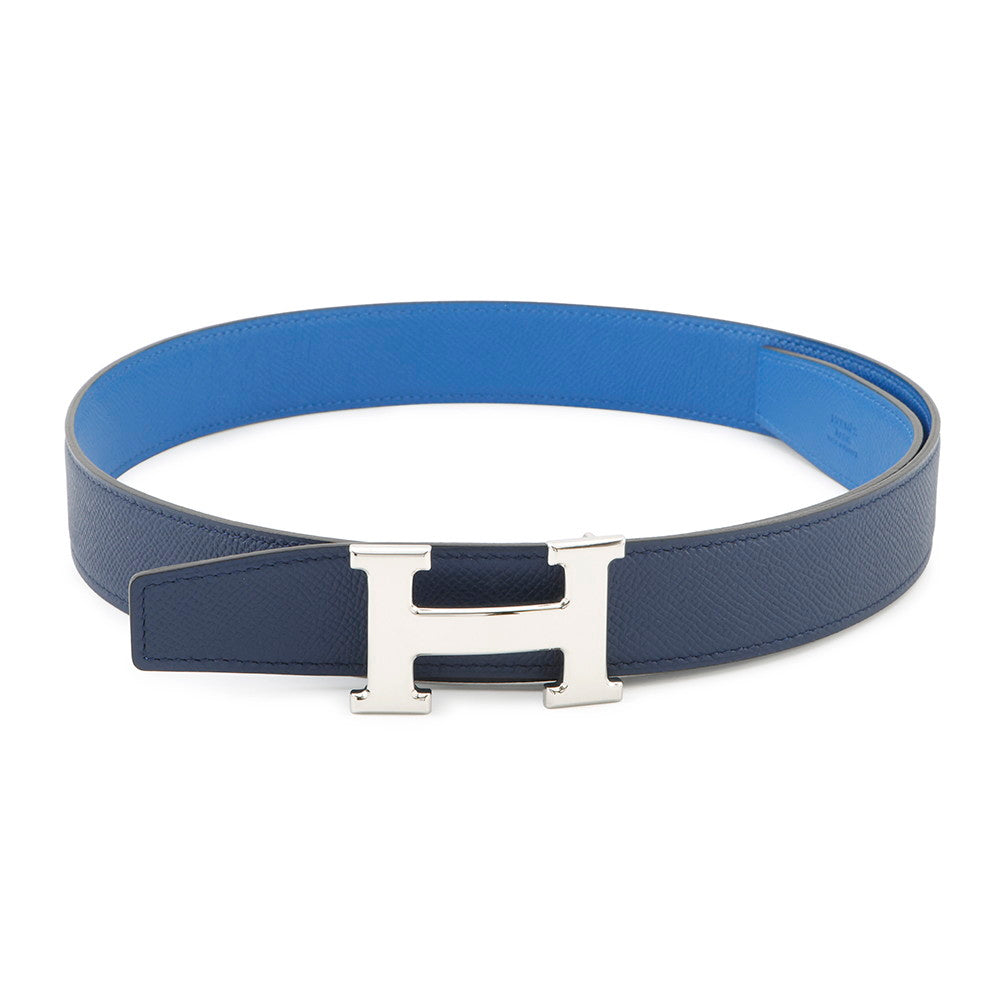 HERMES Constance belt buckle and leather belt Size 85 Blue Saphir/Blue France Epsom