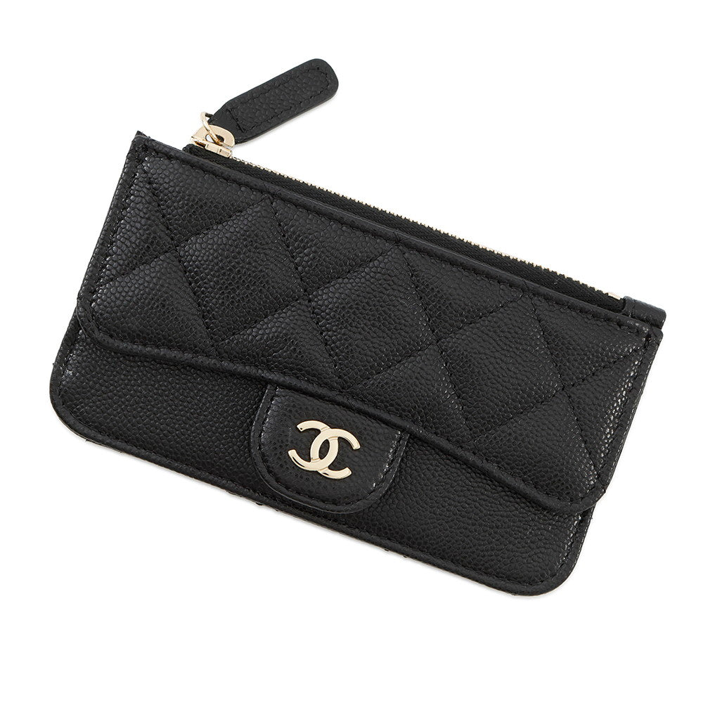 CHANEL Matelasse Classic Zip Card Case BlackAP2570 Caviar Leather