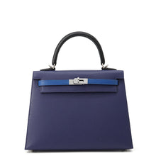 将图像加载到图库查看器中，HERMES Kelly Sellier tricolor Blue Saphir/Blue France/Black Epsom Size 25
