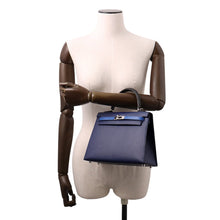 将图像加载到图库查看器中，HERMES Kelly Sellier tricolor Blue Saphir/Blue France/Black Epsom Size 25
