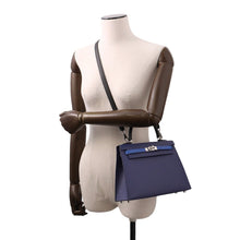 将图像加载到图库查看器中，HERMES Kelly Sellier tricolor Blue Saphir/Blue France/Black Epsom Size 25
