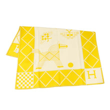 将图像加载到图库查看器中，HERMES Blade Blanket Avalon Animo Natte Moutardo/White Wool 90% Cashmere10%
