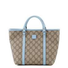 将图像加载到图库查看器中，GUCCI Children&#39;s Tote Bag Beige/Light Blue/Brown297557 GG Supreme Leather
