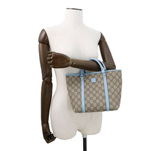 将图像加载到图库查看器中，GUCCI Children&#39;s Tote Bag Beige/Light Blue/Brown297557 GG Supreme Leather
