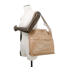 Load image into Gallery viewer, CHANEL CHANEL 22 Handbag Dark BeigeAS3260 Shiny Calf Leather Size Small
