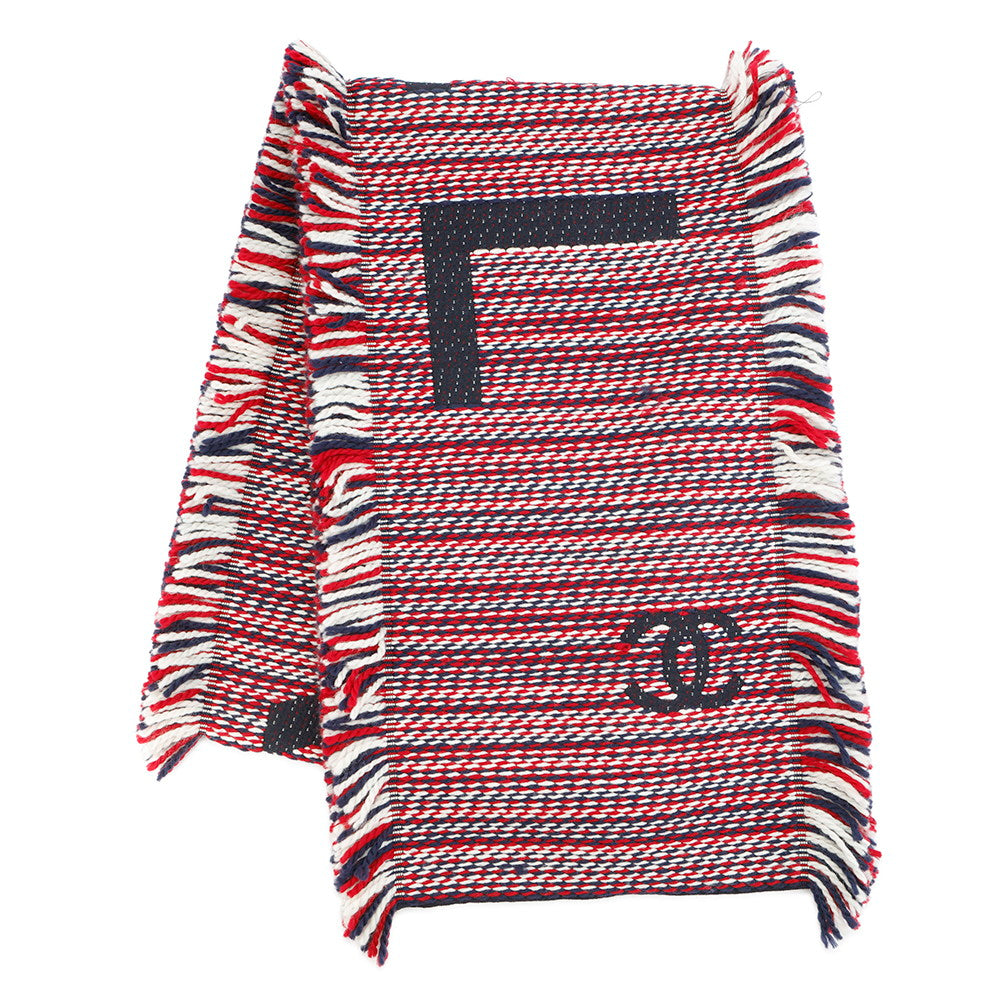 CHANEL CC Logo CHANEL Logo Scarf Navy/Red/White Wool 94% Silk6%