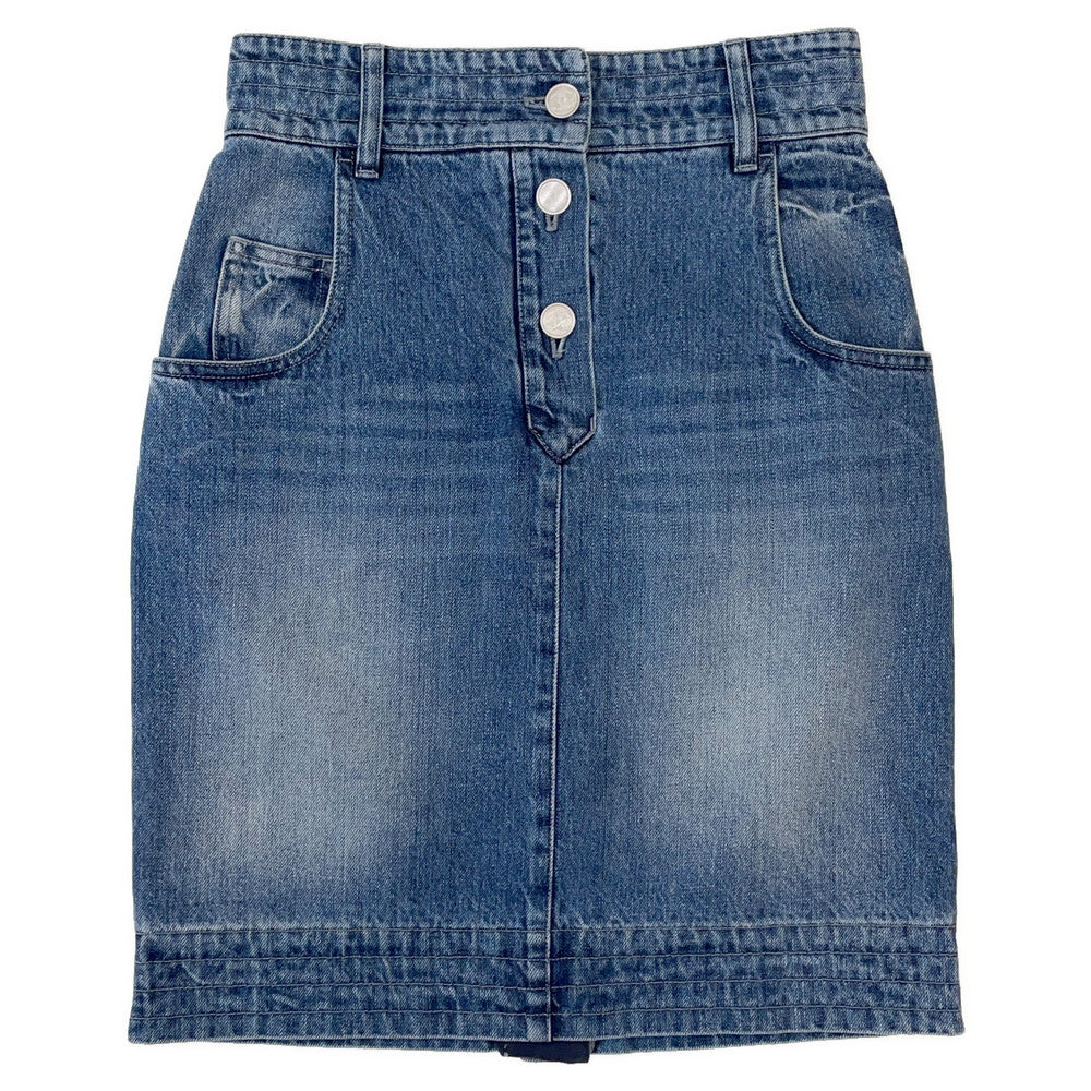 CHANEL Denim CC LogoButton Skirt Size 36 BlueP55976 Cotton100%