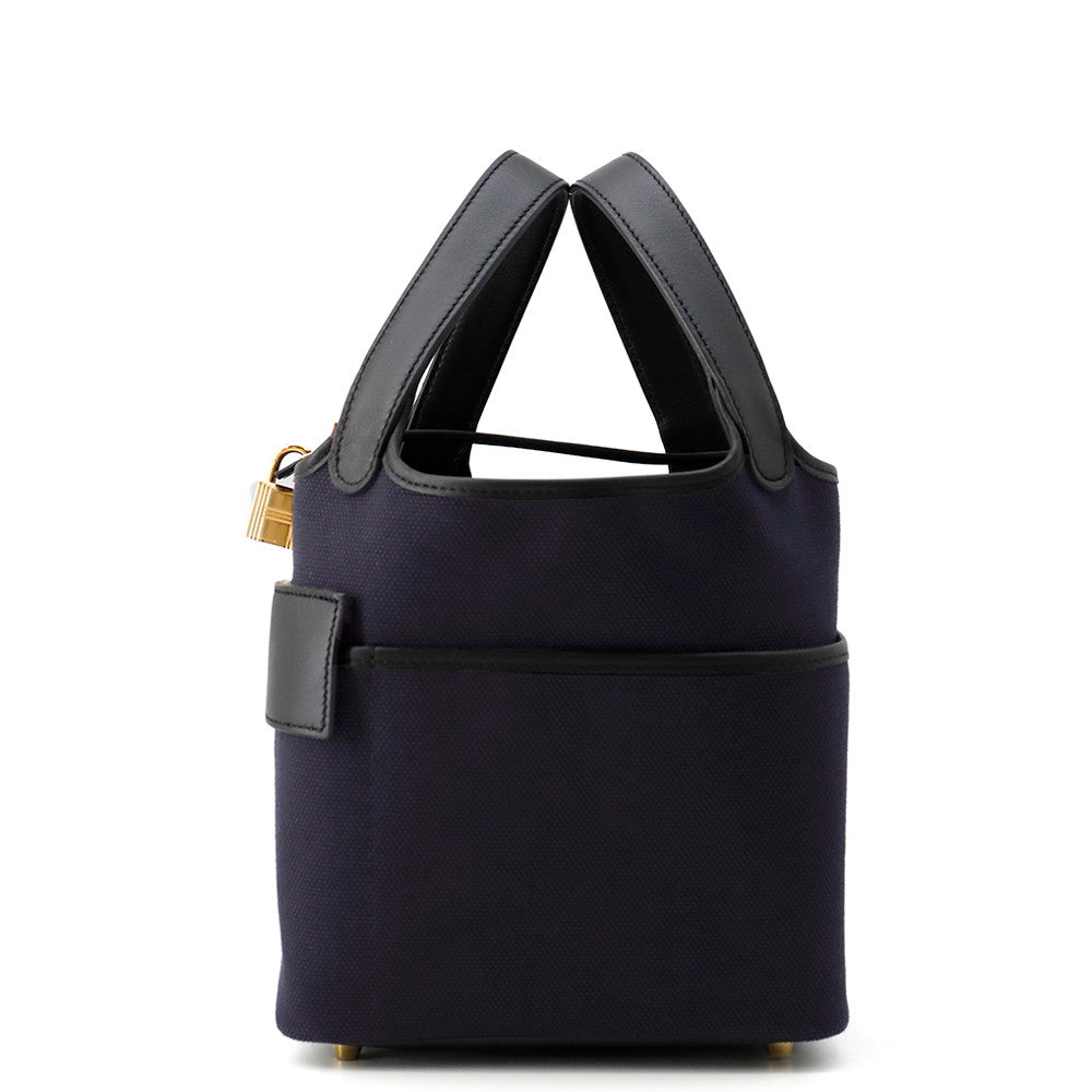 HERMES Picotin Lock Cargo Blue Marine/Black Towar Goeran Swift Leather Size PM