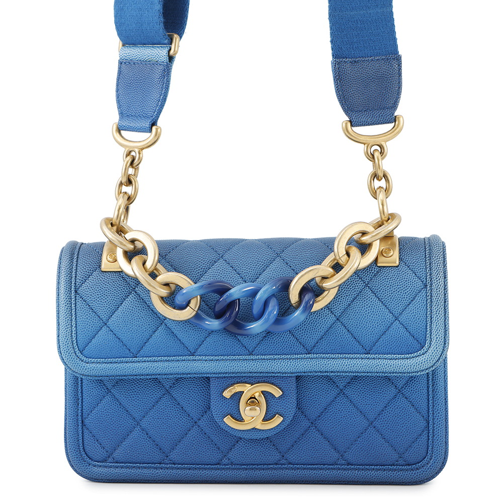 CHANEL Sunset on the Sea Matelasse Single Flap Blue Caviar Leather