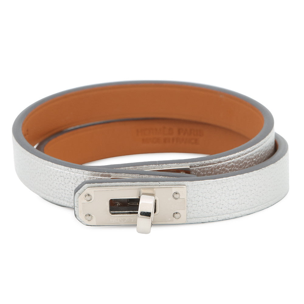 HERMES Mini Kelly Double Tour Bracelet Size T2 Silver Chevre Shamqila