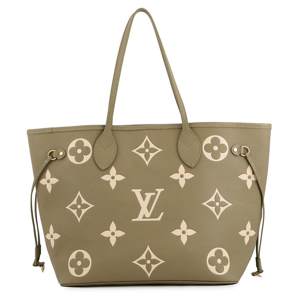 LOUIS VUITTON Neverfull Khaki/CremeM46649 Monogram Empreinte Leather Size MM