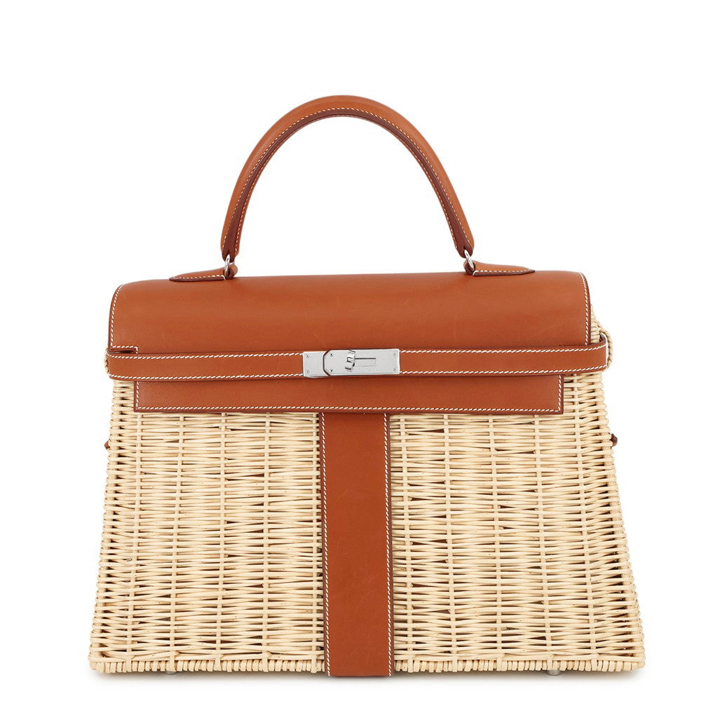 HERMES Kelly Picnic Natural/Fauve Rattan Barenia Leather Size 35