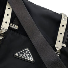 将图像加载到图库查看器中，PRADA Studded Shoulder Bag Black/White1BD118 Nylon Leather
